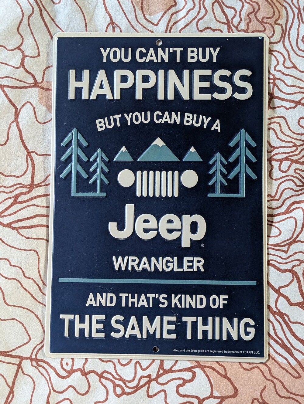 Jeep Wrangler Metal Sign 6" X 9" in Navy Blue